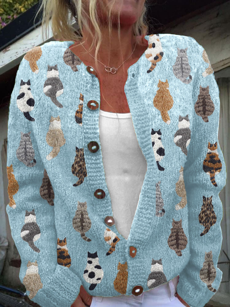Marianne | Cardigan con Stampa di Gatti Accogliente