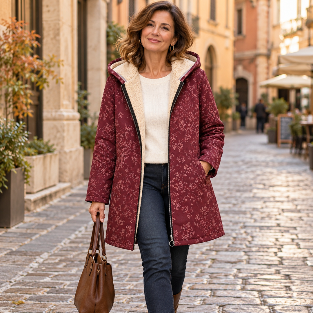 Rosemary™ | Cappotto con Cappuccio Foderato in Pile a Fiori