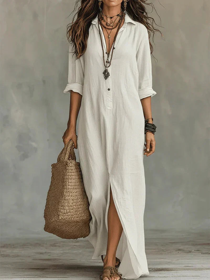 Céline™ | Abito Maxi Nero Ampio con Bottoni