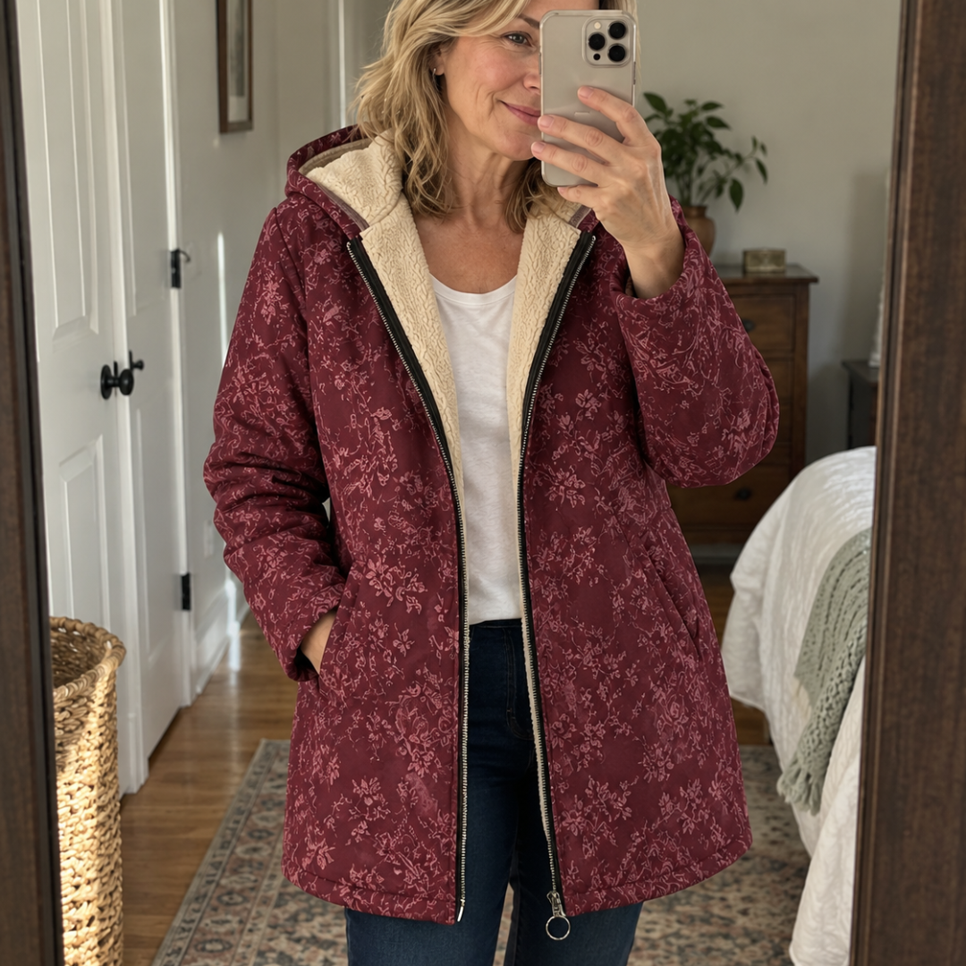 Rosemary™ | Cappotto con Cappuccio Foderato in Pile a Fiori