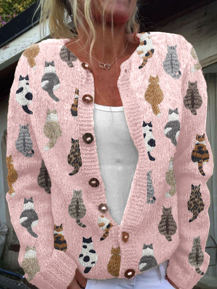Marianne | Cardigan con Stampa di Gatti Accogliente
