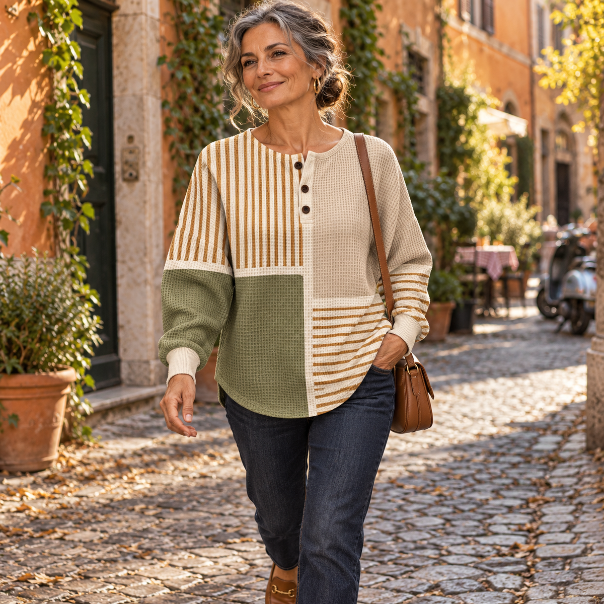 HARPER | Felpa Henley in Maglia Waffle da Donna