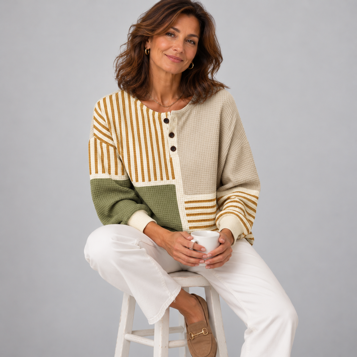 HARPER | Felpa Henley in Maglia Waffle da Donna