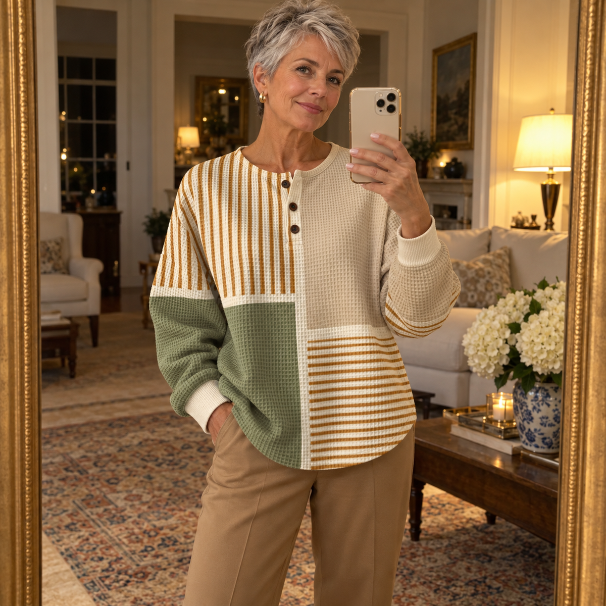 HARPER | Felpa Henley in Maglia Waffle da Donna