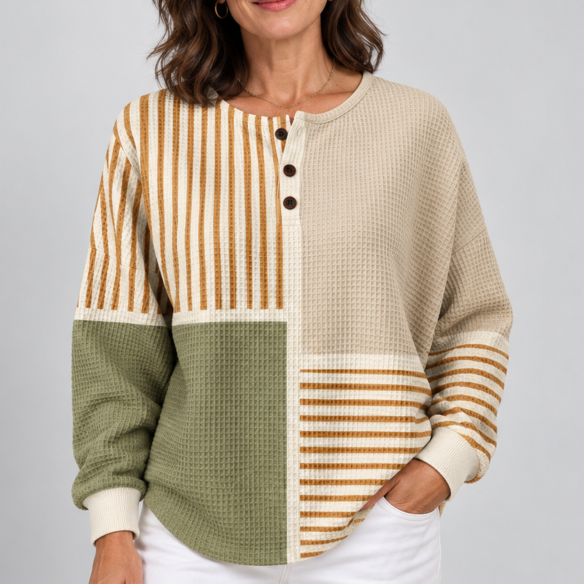 HARPER | Felpa Henley in Maglia Waffle da Donna