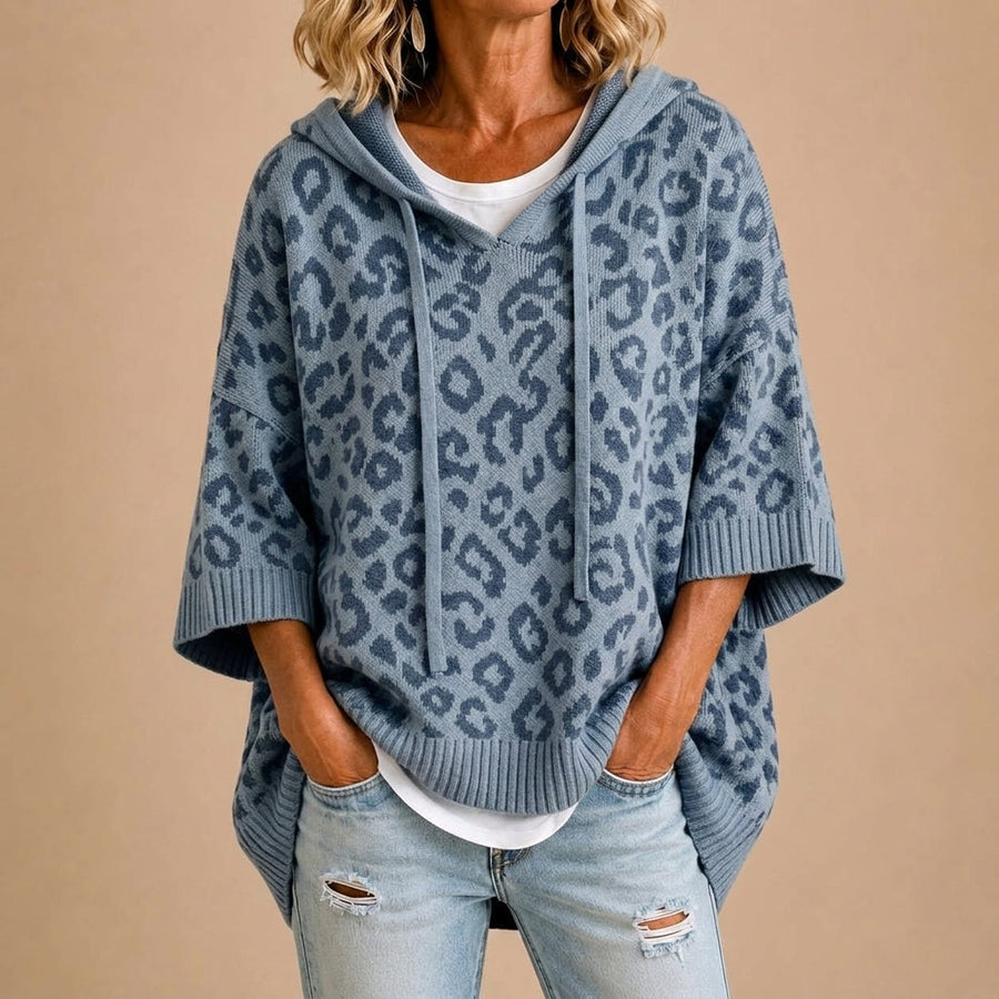 Gabriella | Poncho in Maglia con Stampa Animalier e Cappuccio