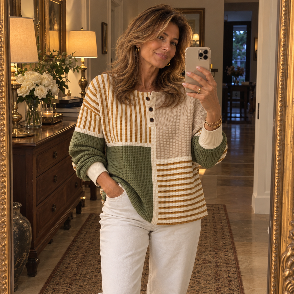 HARPER | Felpa Henley in Maglia Waffle da Donna