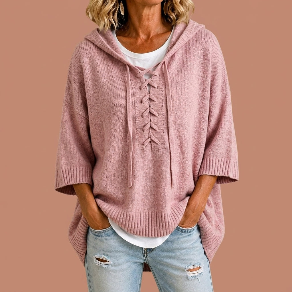 Claudia | Poncho in Maglia con Cappuccio