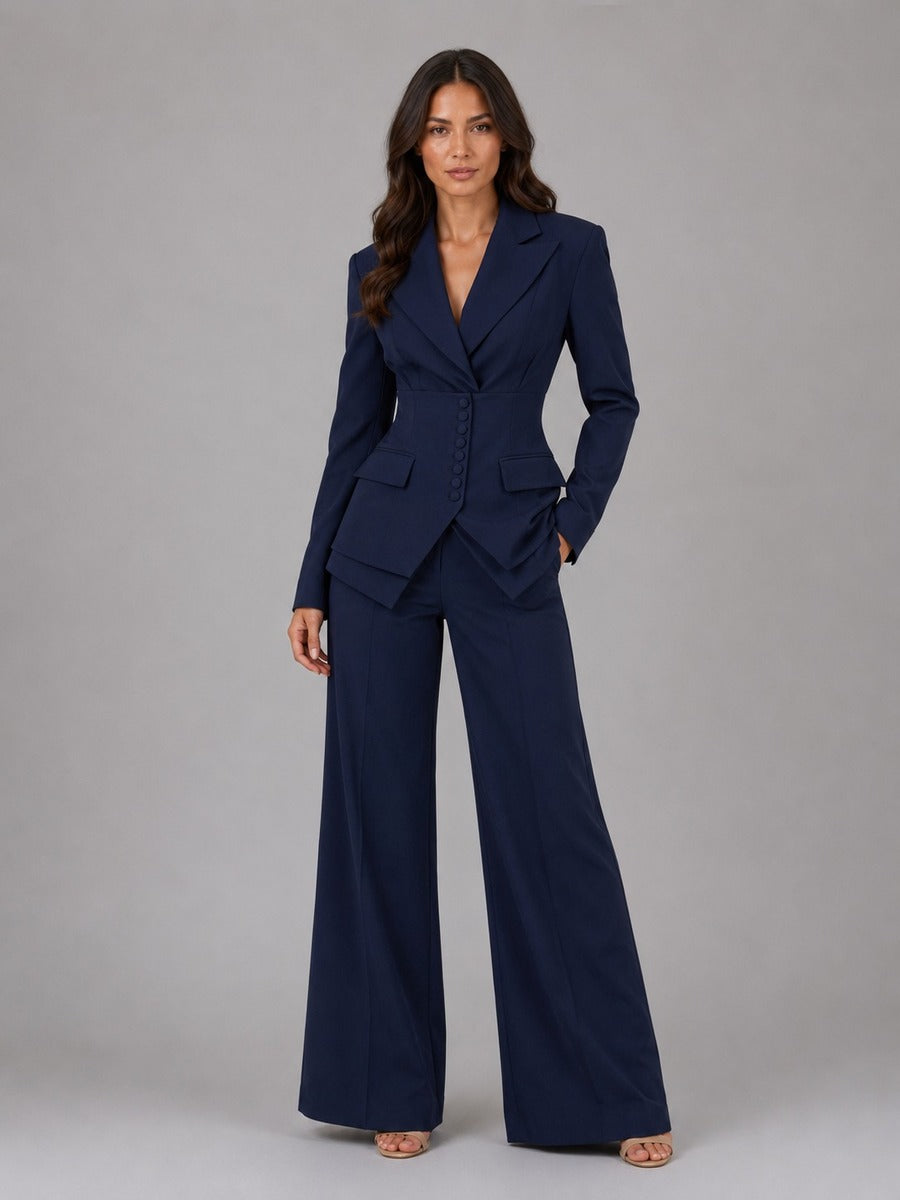 Anselma | Completo Due Pezzi con Blazer a Vita Segnata e Pantaloni a Palazzo