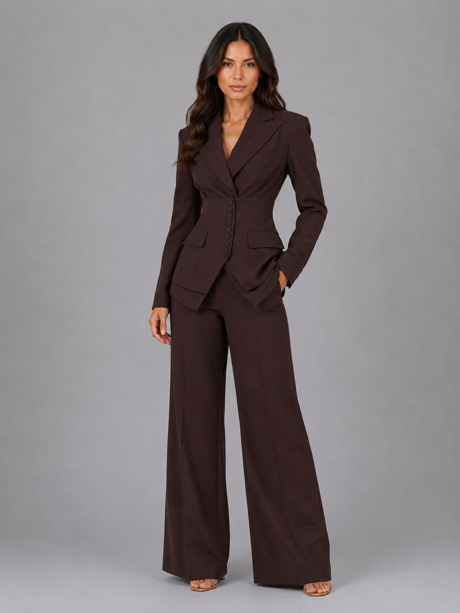 Anselma | Completo Due Pezzi con Blazer a Vita Segnata e Pantaloni a Palazzo