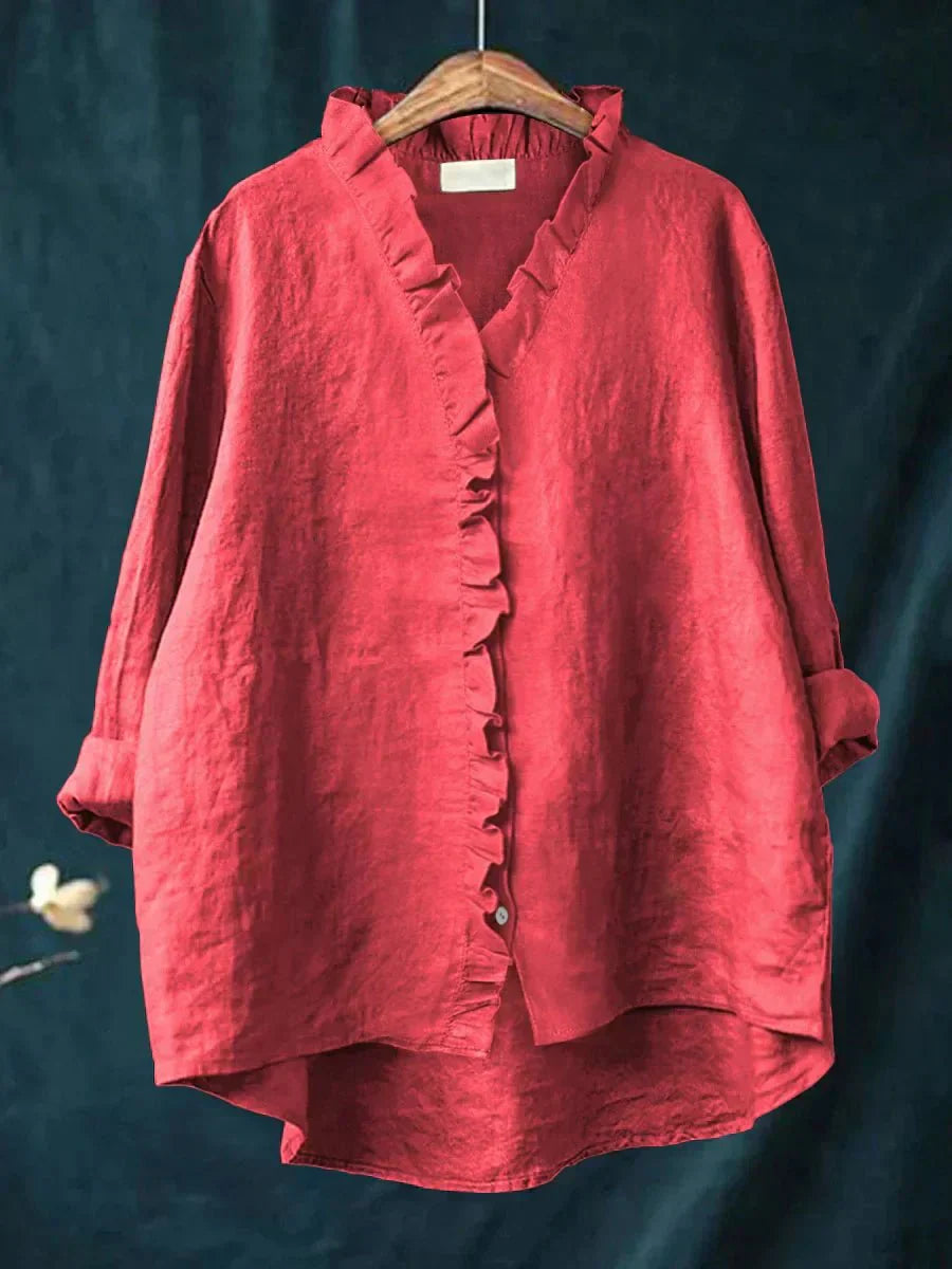 Sanela | Koszula Casual z Bawełny i Lnu z Eleganckimi Falbanami