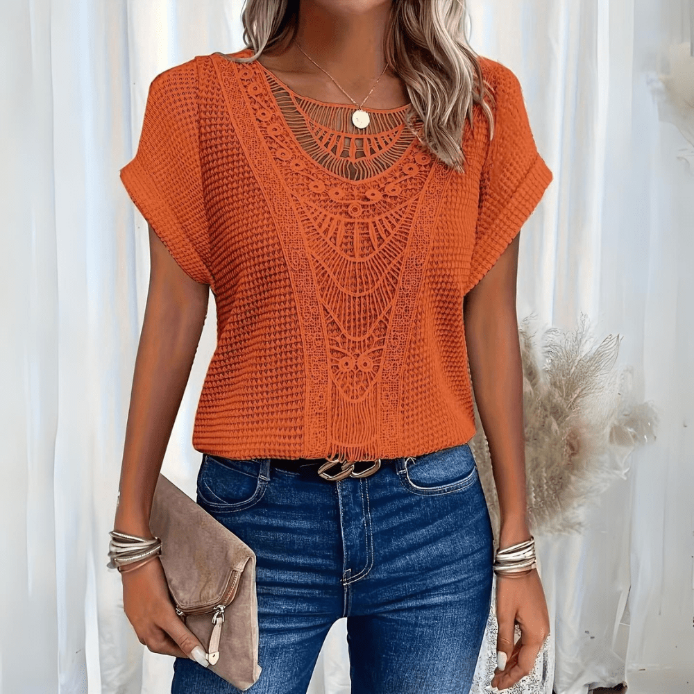 Teodora | Top Raffinato w Koronkowym Pizzo Macramè